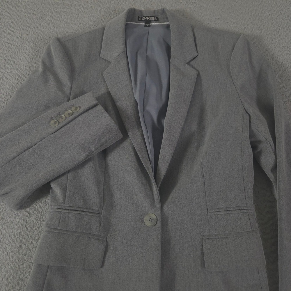 Express Blazer Womens 8 Grey Rayon Blend Single Button Stretch Professional Work